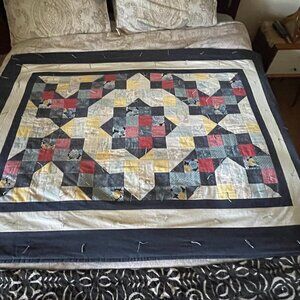 Folk Art Handmade Small Patch Star Geometric Design Quilt
